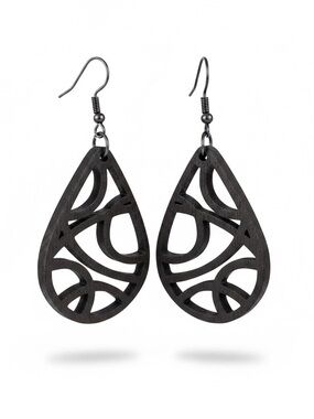 Black Teardrop Cutout Wood Earrings -  Elegant Women Jewelry